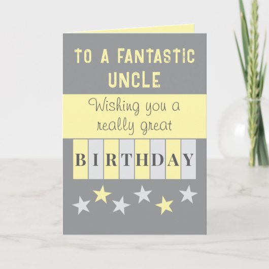 Fantastischer Onkel graugelber Geburtstag Karte (Vorderseite)