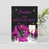 Fantastischer Party Glitzer Hot Pink Champagne Einladung (Stehend Vorderseite)