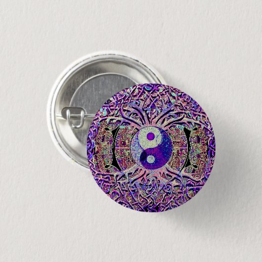 Fantastischer schauender Yin Yang Baum Button (Vorne & Hinten)