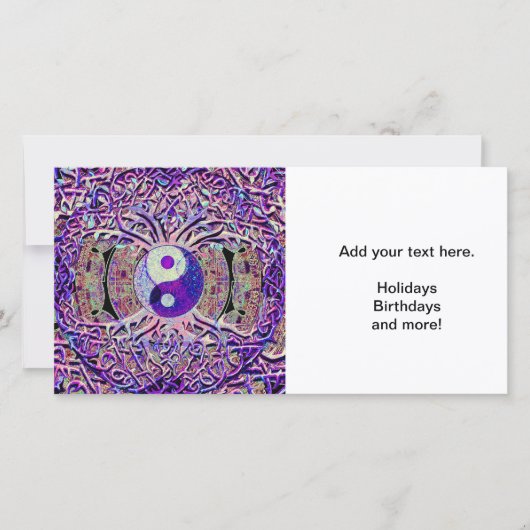 Fantastischer schauender Yin Yang Baum Feiertagskarte (Vorderseite)