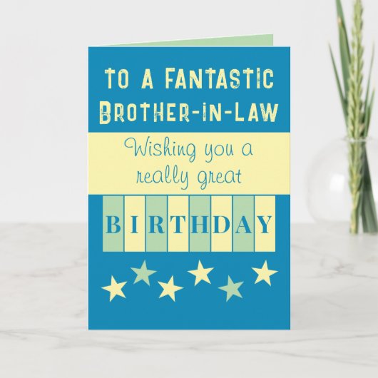 Fantastischer Schwiegerbruder, blau-gelber Geburts Karte (Vorderseite)
