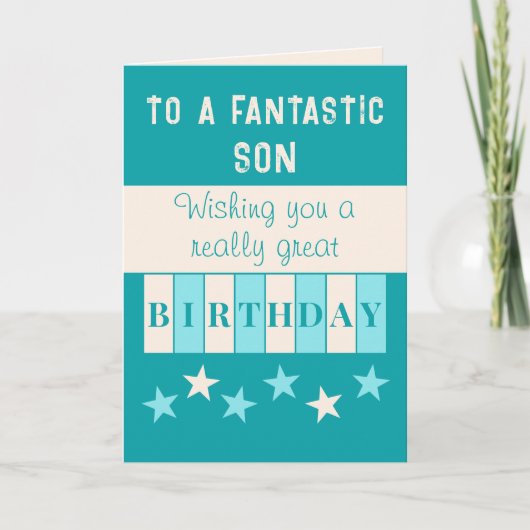 Fantastischer Sohn türkis beige Geburtstag Karte (Vorderseite)