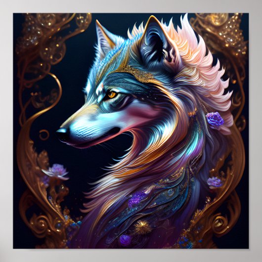 Fantastischer Starry Wolf Poster (Vorne)