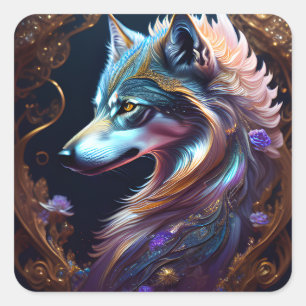Fantastischer Starry Wolf Quadratischer Aufkleber