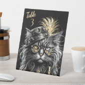 Fantastischer Steampunk-Katze-Tisch Nummer Sockelschild (In SItu)