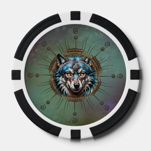 Fantastischer Steampunkwolf. Pokerchips (Vorderseite)