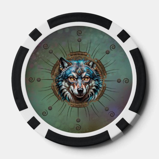 Fantastischer Steampunkwolf. Pokerchips (Rückseite)