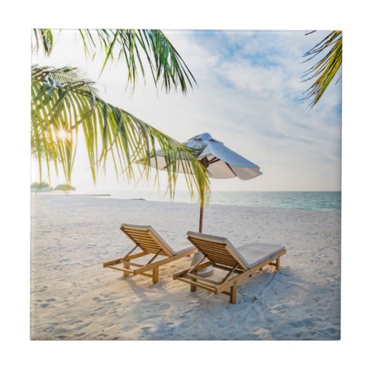 Fantastischer Strand-Sonnenuntergang Fliese (Vorderseite)