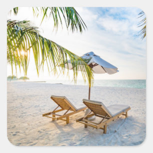 Fantastischer Strand-Sonnenuntergang Quadratischer Aufkleber