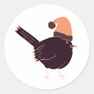 Fantastischer Weihnachtsvogel mit Hut Runder Aufkleber