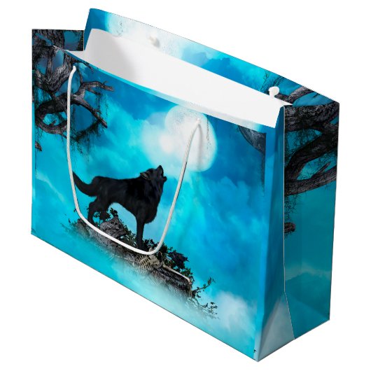 Fantastischer Wolf Große Geschenktüte (Vorderseite Schrägansicht)