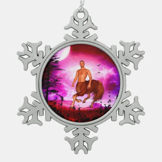 Fantastischer Zentaur Schneeflocken Zinn-Ornament (Vorderseite)