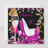 Fantastisches 40 Hot Pink Gold Bubbles Glitzer Par Einladung (Vorderseite)