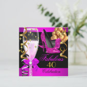 Fantastisches 40th Hot Pink Black Champagne Party Einladung (Stehend Vorderseite)