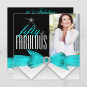 Fantastisches 50 Aquamarines Schwarzes Foto Elegan Einladung (Vorne/Hinten)