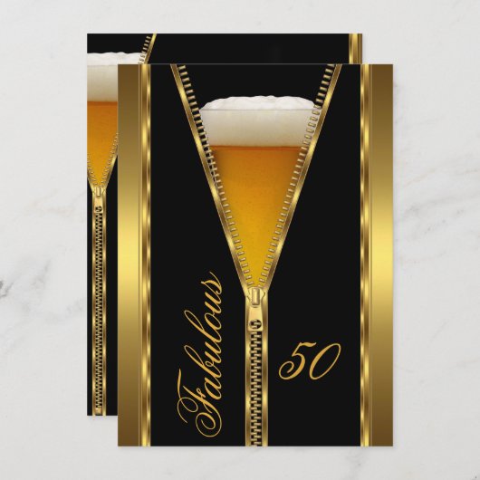 Fantastisches 50 elegantes Zipper Gold Bier Drink Einladung (Vorne/Hinten)