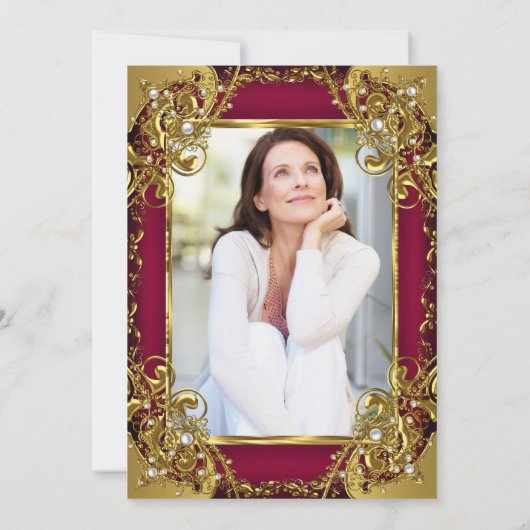 Fantastisches 50 Foto bordeauxrotes Beige Gold Par Einladung (Rückseite)