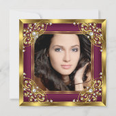 Fantastisches 50. Foto bordeauxrotes Gold Party Einladung (Rückseite)