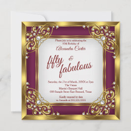 Fantastisches 50. Foto bordeauxrotes Gold Party Einladung