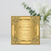 Fantastisches 50. Foto Gold auf Gold Pearl Party Einladung (Stehend Vorderseite)