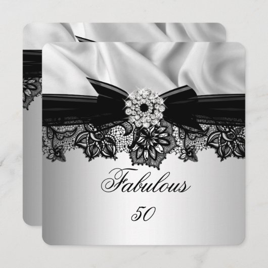 Fantastisches 50 Party Elegant Silber Schwarzes Se Einladung (Vorne/Hinten)