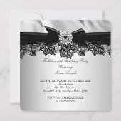 Fantastisches 50 Party Elegant Silber Schwarzes Se Einladung (Rückseite)