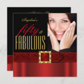 Fantastisches 50 Regal Red Gold Black Foto Geburts Einladung (Vorne/Hinten)