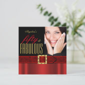Fantastisches 50 Regal Red Gold Black Foto Geburts Einladung (Stehend Vorderseite)
