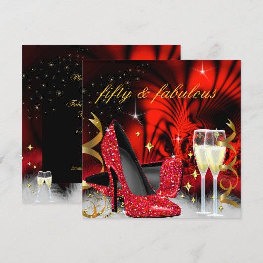 Fantastisches 50er Red Black High Heels Gold Party Einladung (Vorne/Hinten)