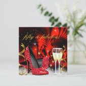 Fantastisches 50er Red Black High Heels Gold Party Einladung (Stehend Vorderseite)