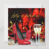 Fantastisches 50er Red Black High Heels Gold Party Einladung (Vorderseite)