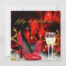 Fantastisches 50er Red Black High Heels Gold Party Einladung