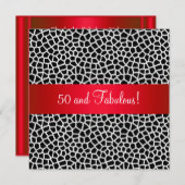 Fantastisches 50th Animal Print Schwarz-weiß Red P Einladung (Vorne/Hinten)