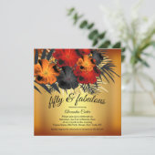 Fantastisches 50th Gold Red Orange Black Hibiskus Einladung (Stehend Vorderseite)