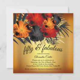 Fantastisches 50th Gold Red Orange Black Hibiskus  Einladung
