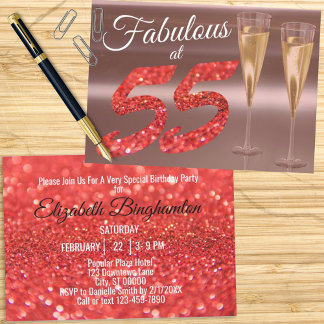 Fantastisches 55 Girly Birthday Coral Glitzer Part Einladung