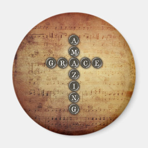 Fantastisches Anmut-Kreuz auf Vintagem Musik-Blatt Magnet