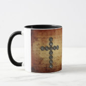 Fantastisches Anmut-Kreuz auf Vintagem Musik-Blatt Tasse (Links)