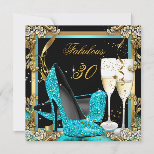 Fantastisches Aquamarin Blue Heelses Black Champag Einladung (Vorderseite)
