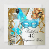Fantastisches Aquamarines Gold Creme Black Masquer Einladung (Vorderseite)