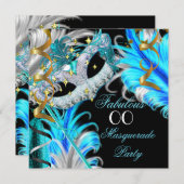 Fantastisches Birthday Aquamarin Blue Gold Masquer Einladung (Vorne/Hinten)