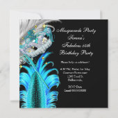 Fantastisches Birthday Aquamarin Blue Gold Masquer Einladung (Rückseite)