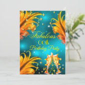 Fantastisches Birthday aquamarin Gelbe Champagner Einladung (Stehend Vorderseite)