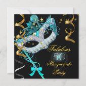 Fantastisches Birthday Aquamarin Gold Black Masque Einladung (Vorderseite)