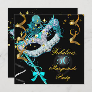 Fantastisches Birthday Aquamarin Gold Black Masque Einladung