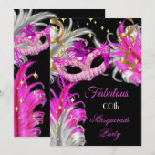 Fantastisches Birthday Hot Pink Gold Masquerade Pa Einladung (Vorne/Hinten)