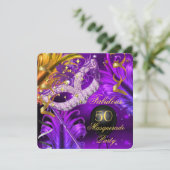 Fantastisches Birthday Lila Gold Masquerade Party  Einladung (Stehend Vorderseite)
