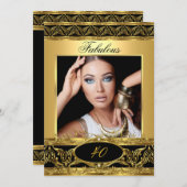 Fantastisches Birthday Party Black Gold Floral Fot Einladung (Vorne/Hinten)