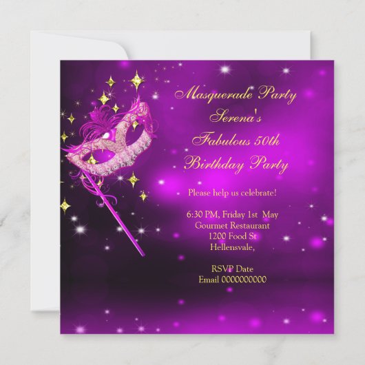 Fantastisches Birthday Pink Gold Masquerade Party Einladung (Rückseite)