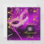 Fantastisches Birthday Pink Gold Masquerade Party Einladung (Vorderseite)